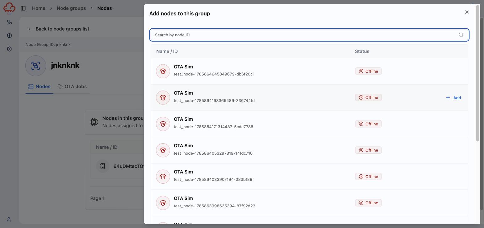 The Add nodes panel, with Add showing on the hovered row