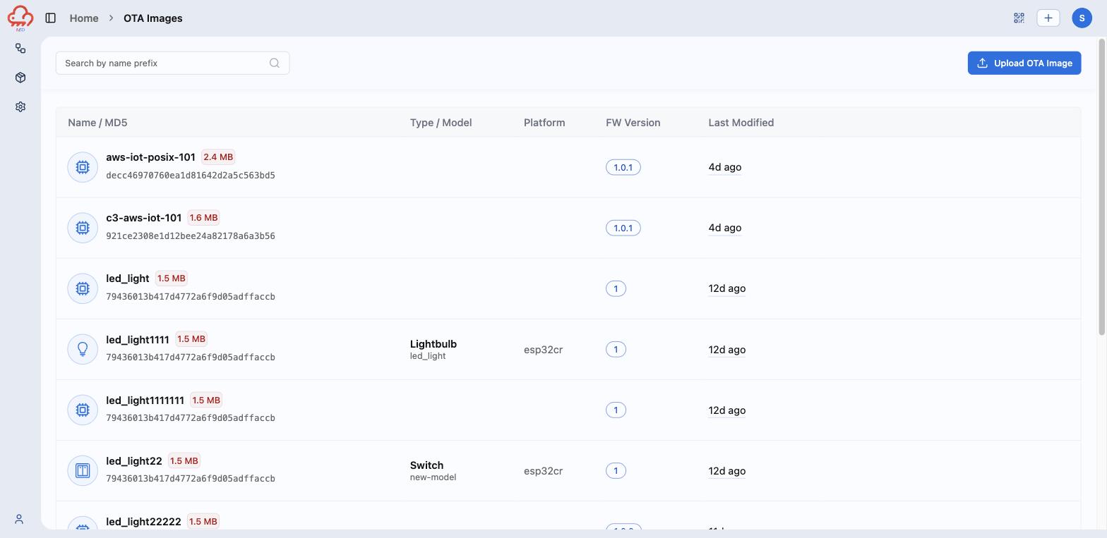 The OTA Images list, with the Upload OTA Image button