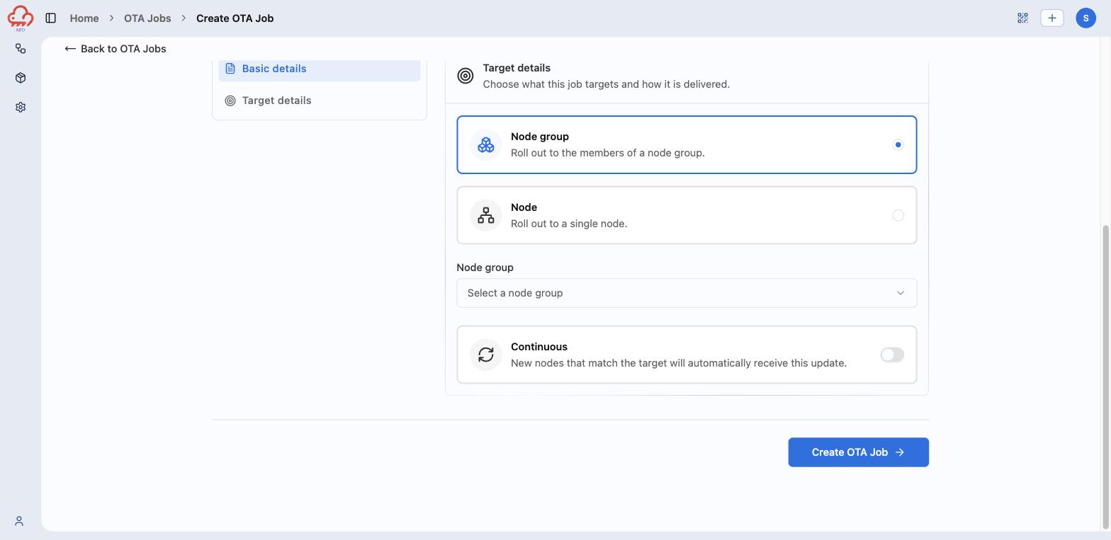 Target details: node group or node, plus the Continuous toggle