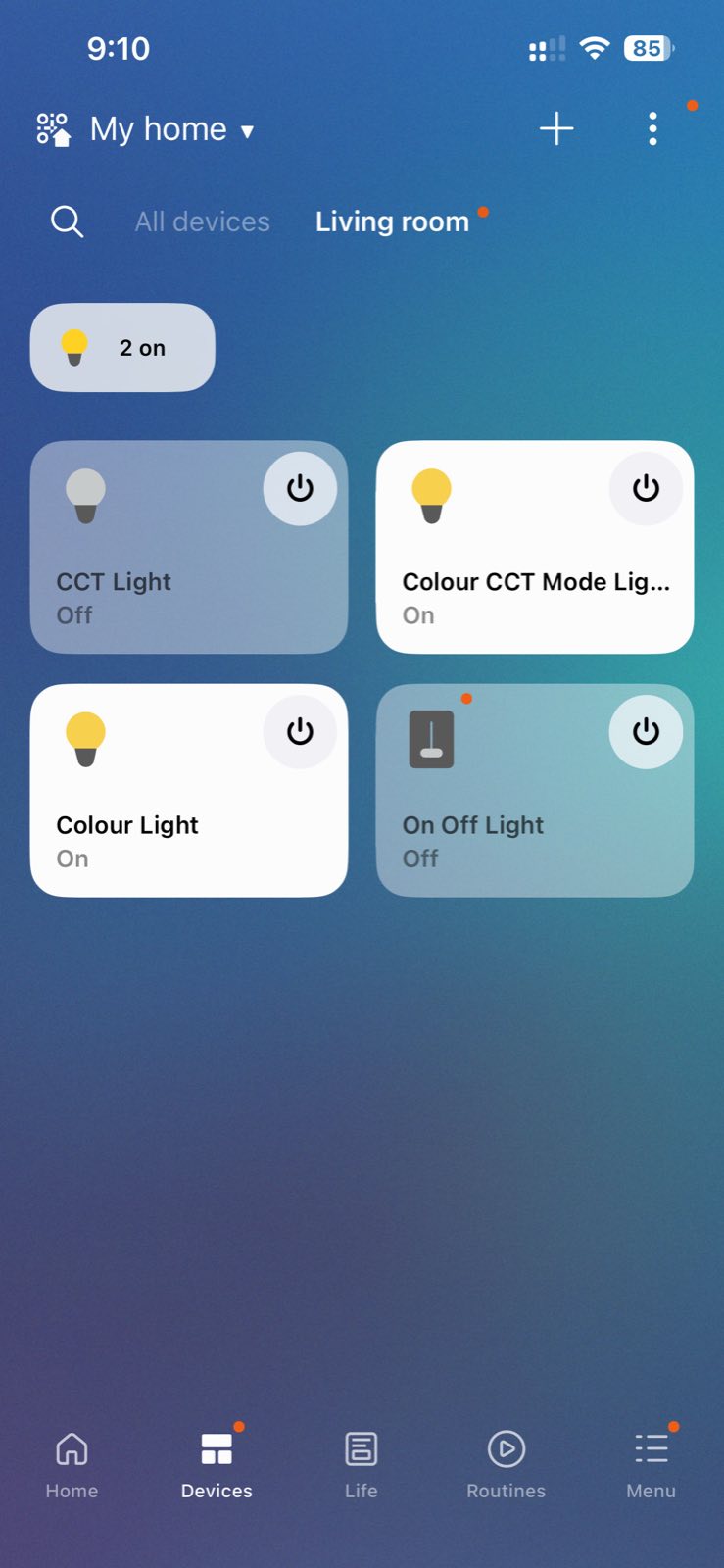 RainMaker devices listed in the SmartThings Devices tab
