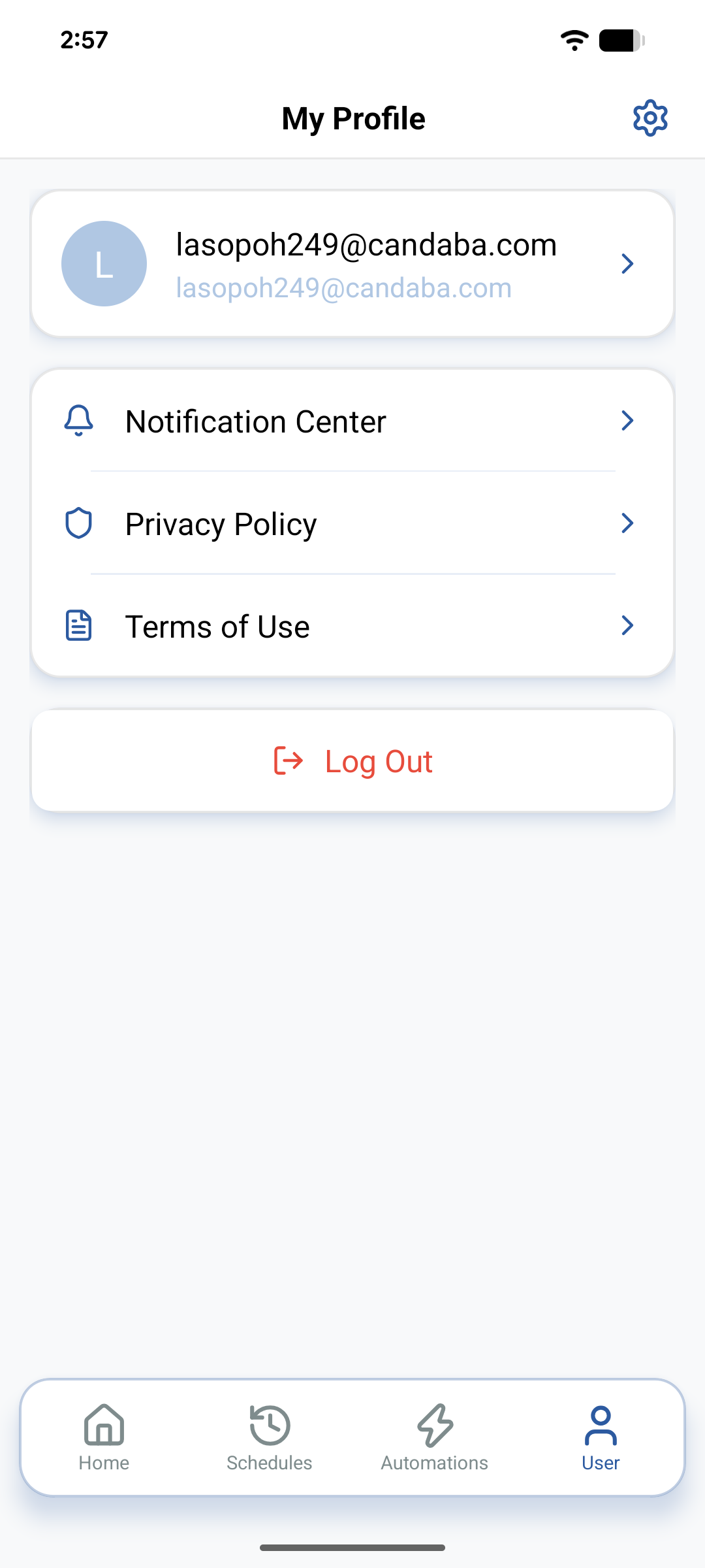 User tab with Log Out at the bottom
