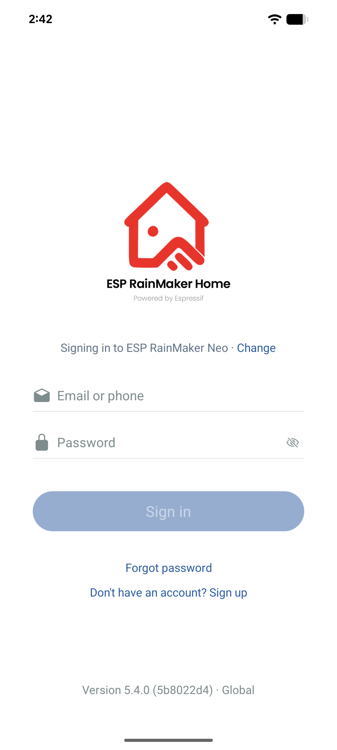Sign-up form with email and password fields