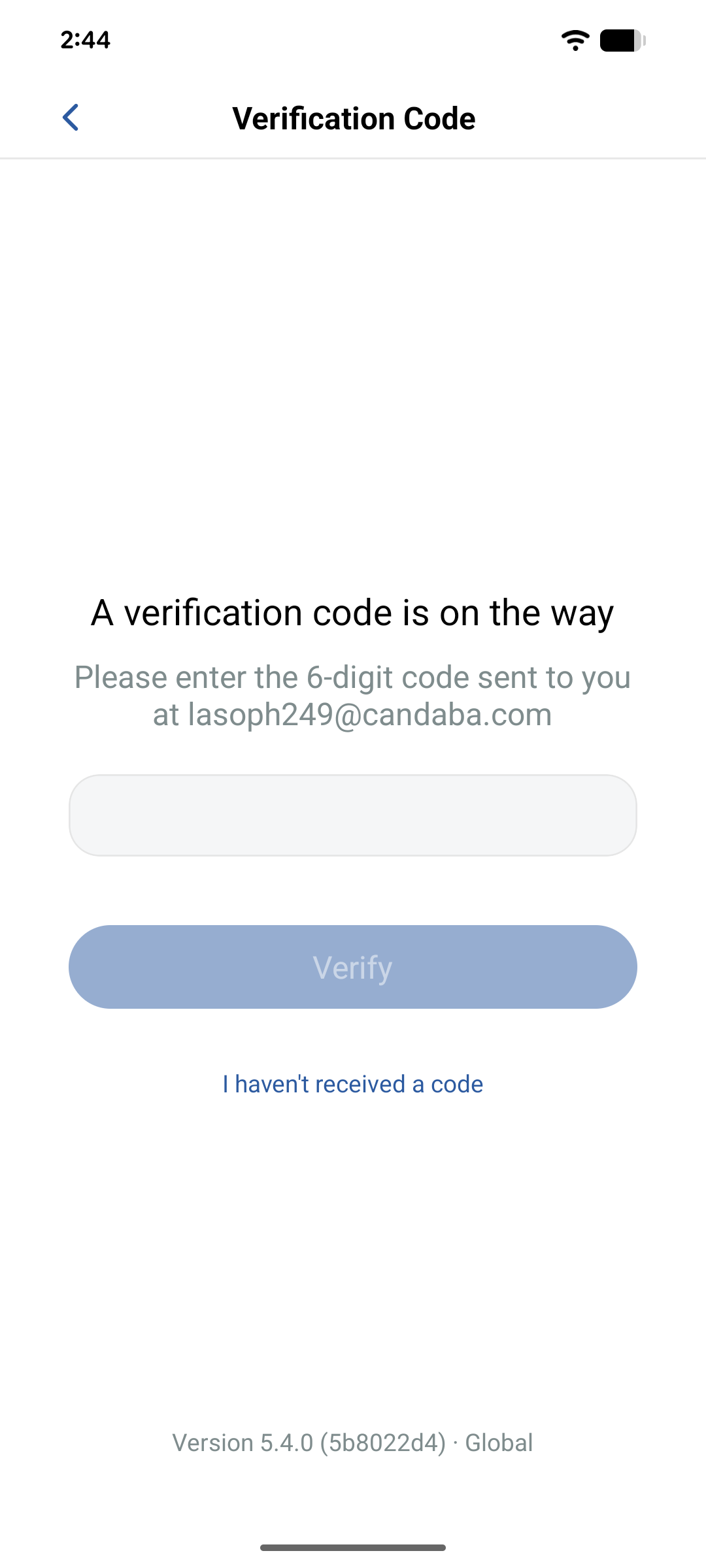 Enter the email verification code