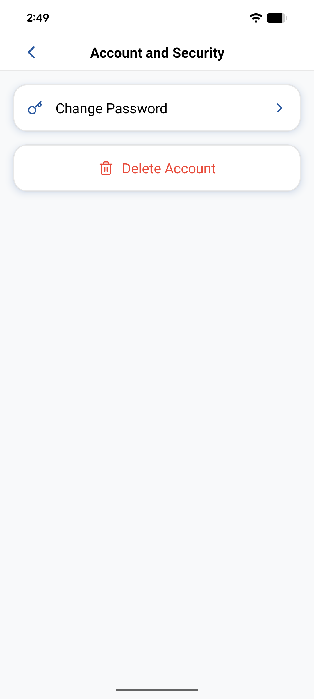 Change Password entry on Account and Security