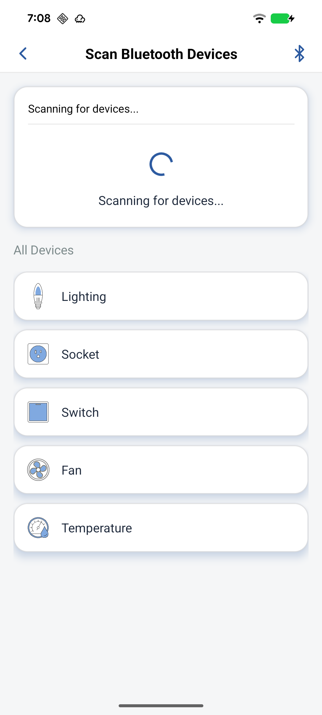 Add Device screen with Bluetooth option