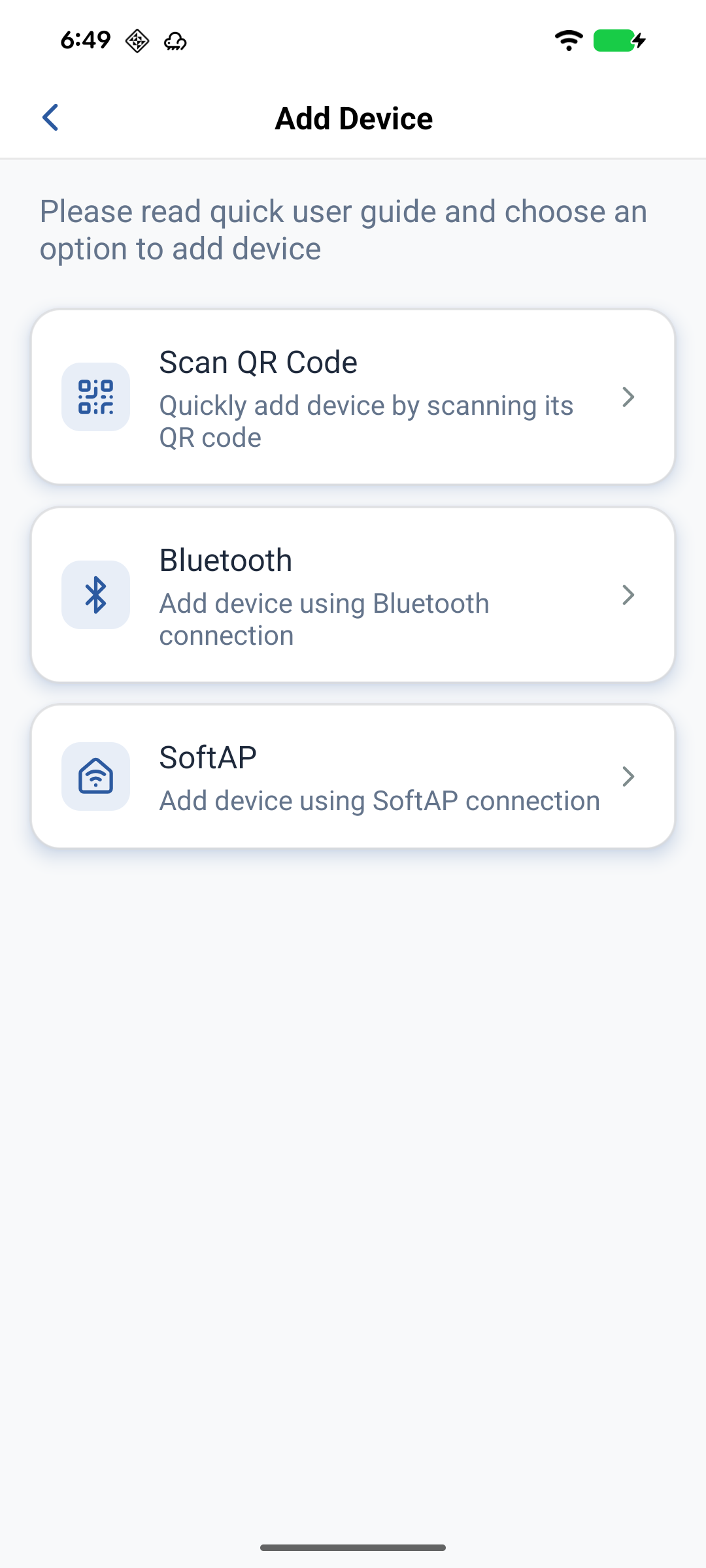 Add Device screen with Scan QR code