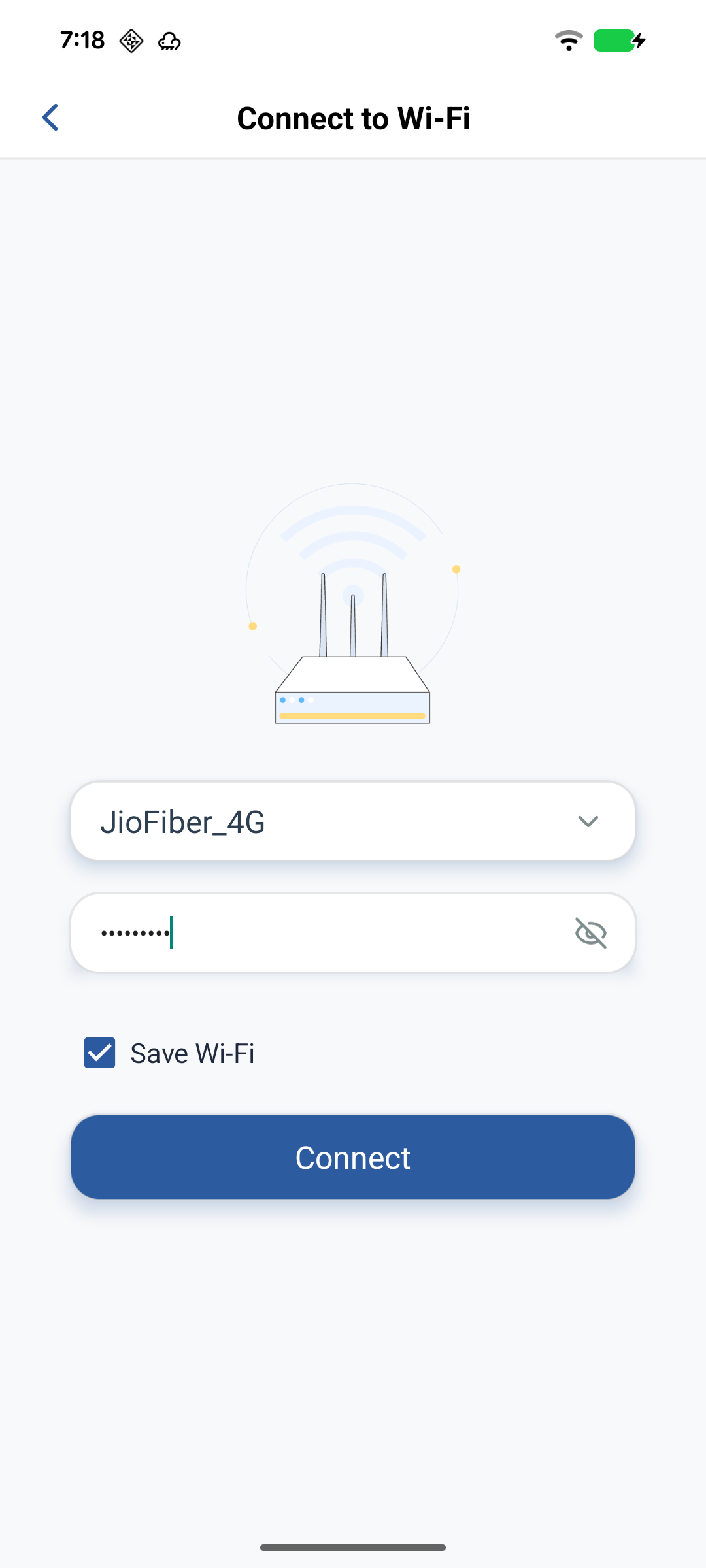 Enter Wi-Fi credentials for the device