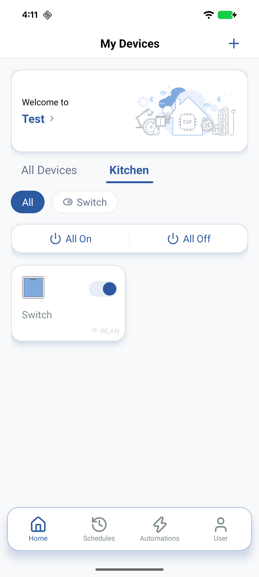 Home screen with room tabs