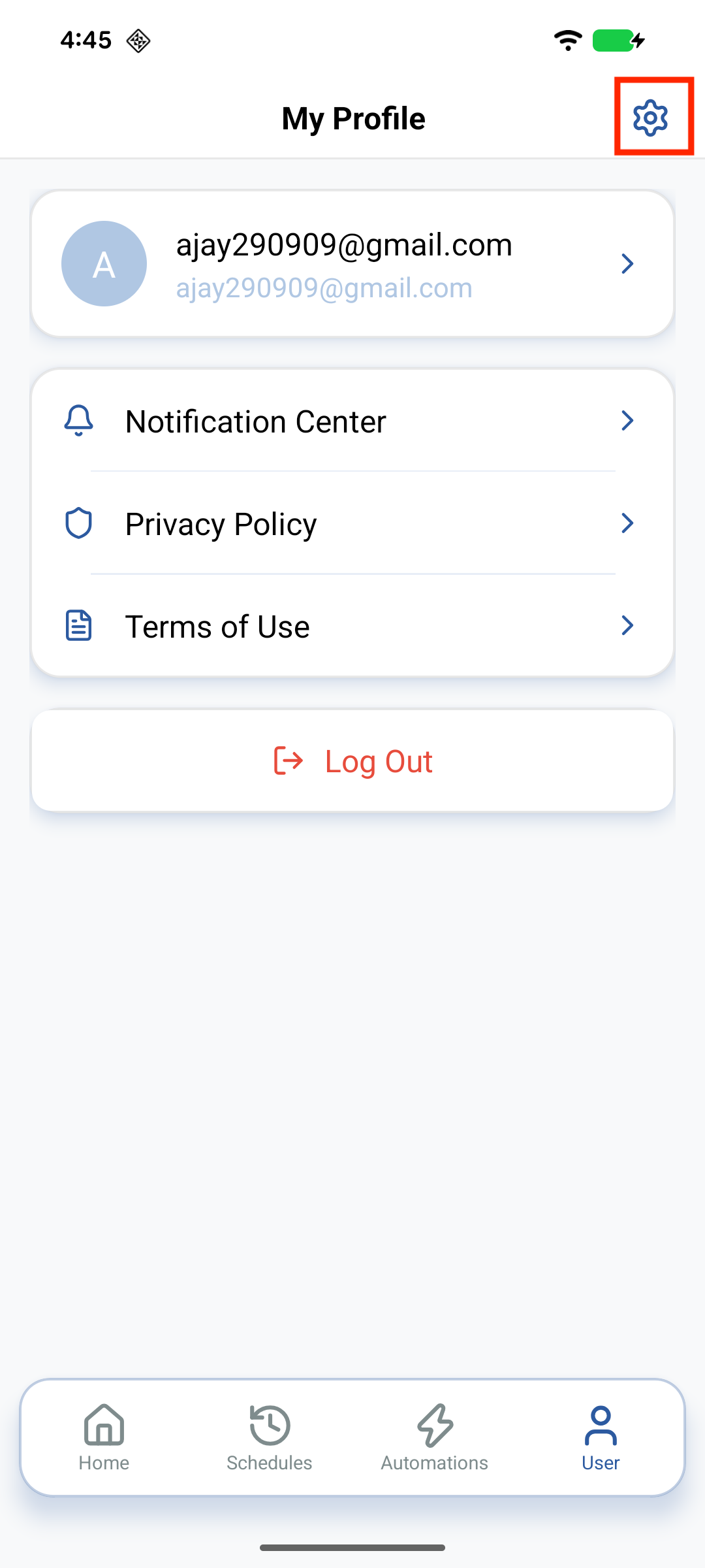 Open Settings from User