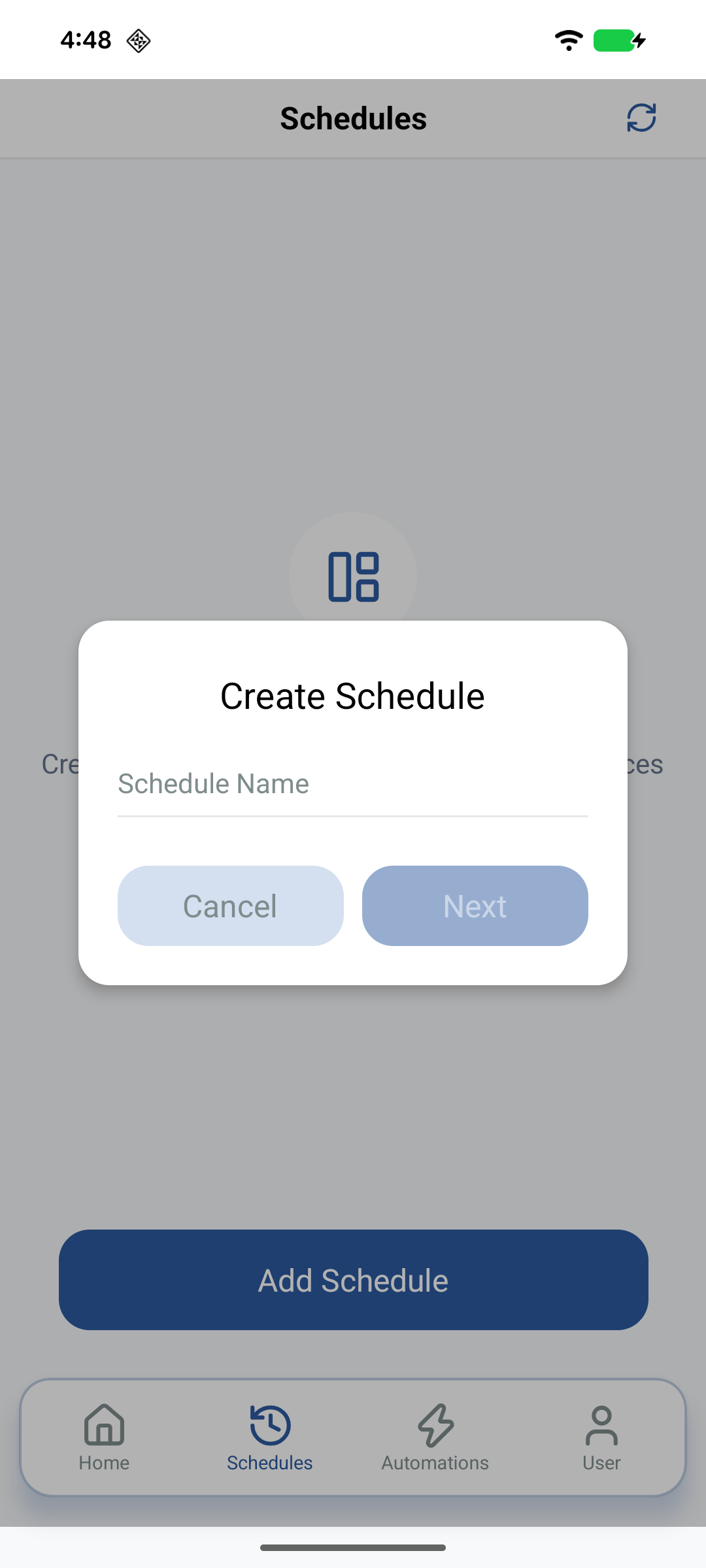 Empty Create Schedule form