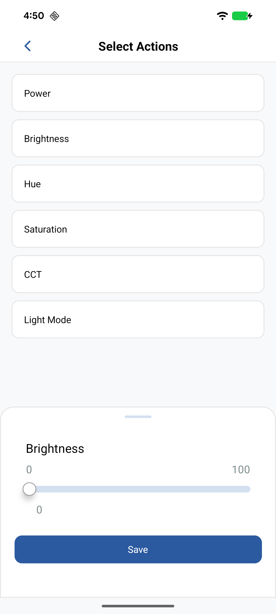 Configure actions on a selected device