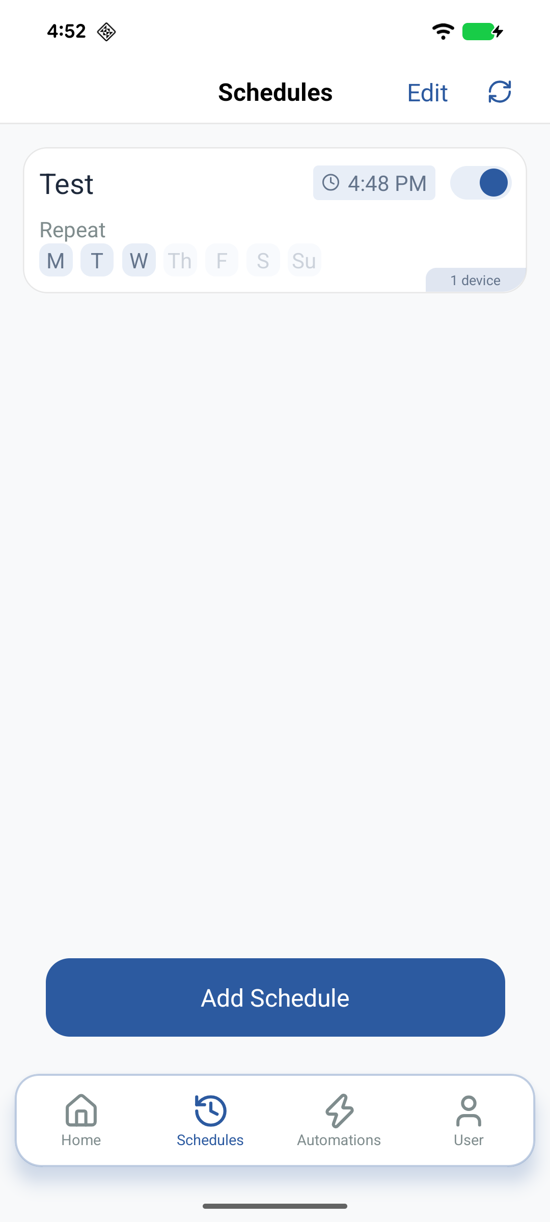 Schedules list with enable toggles