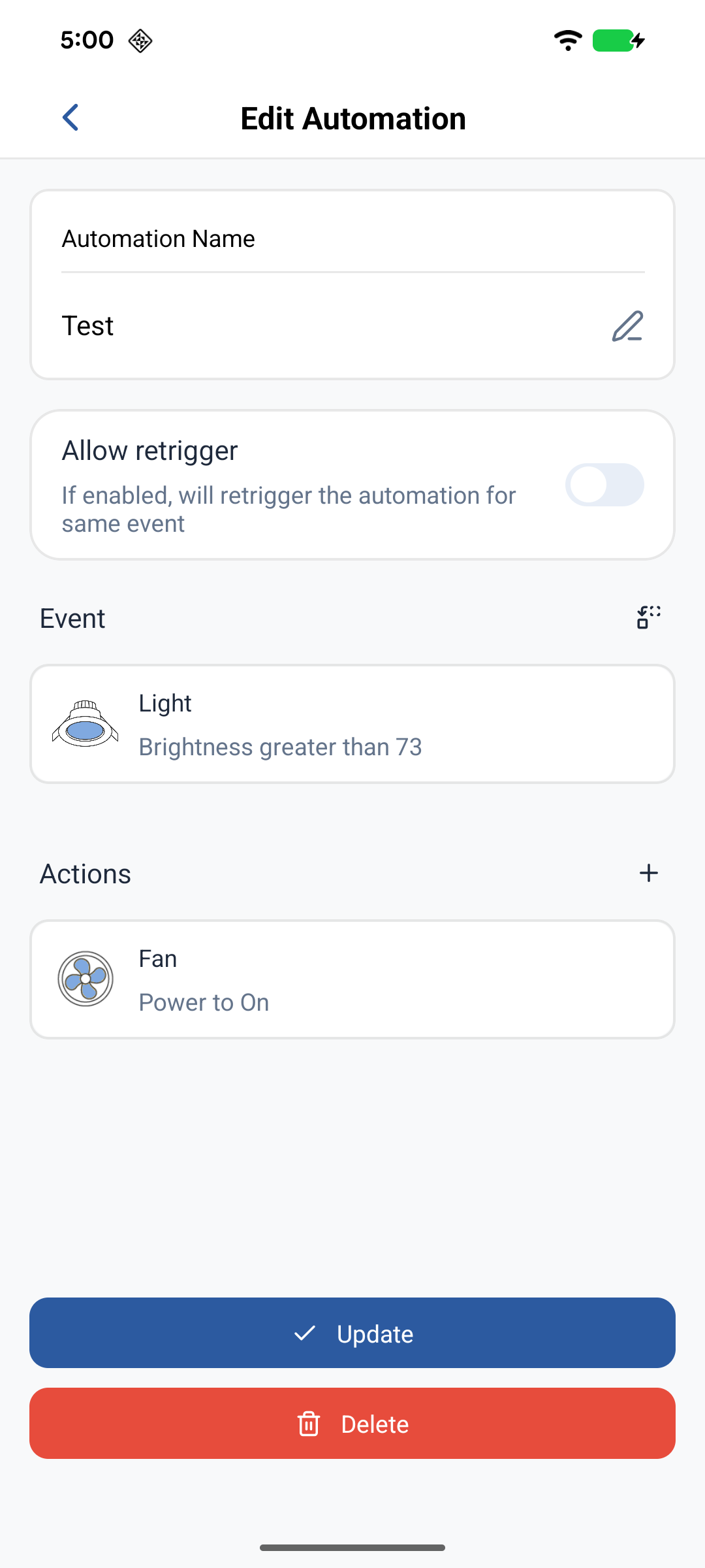 Edit Automation form